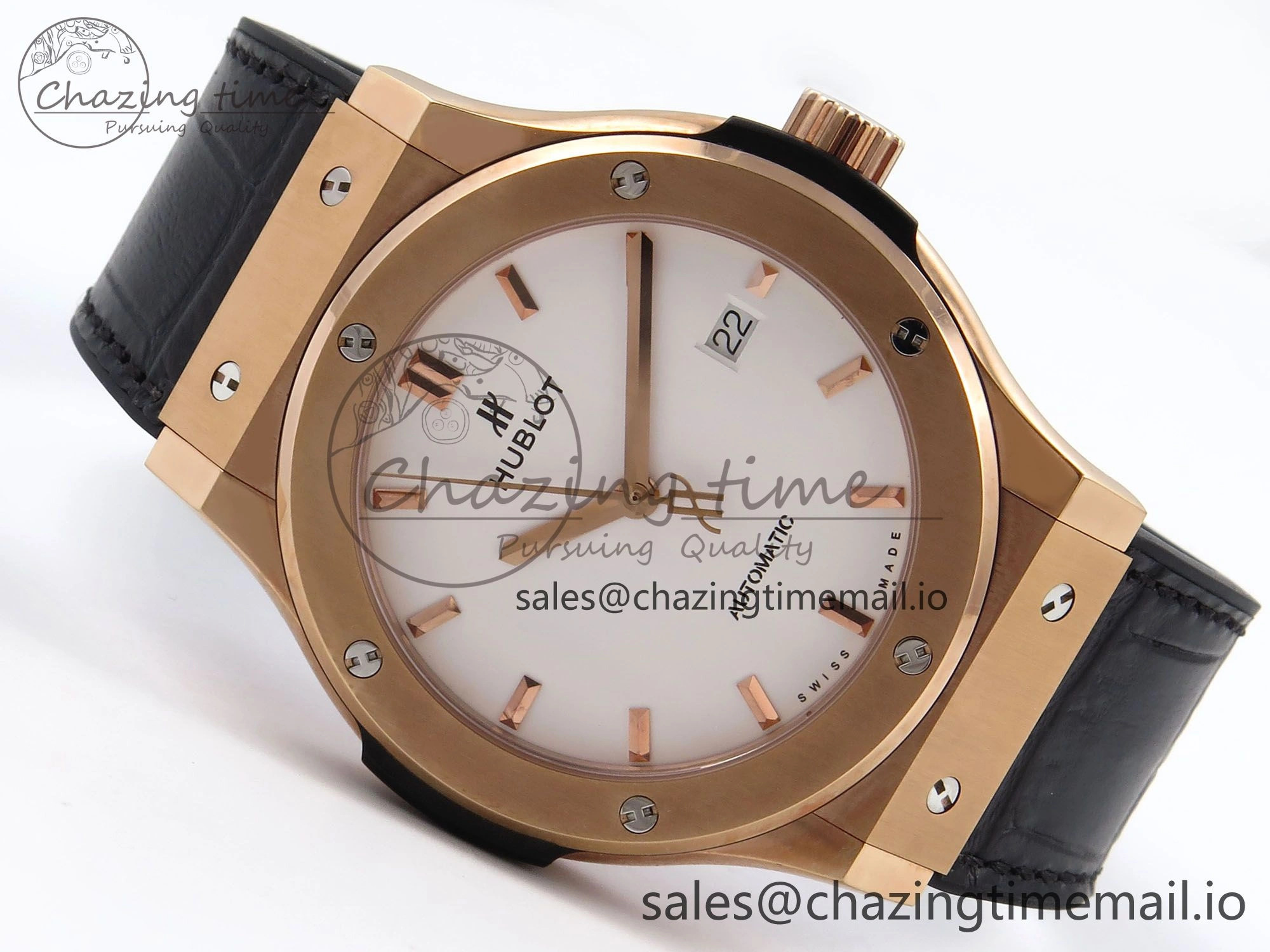 SmartChoice Fusion 42mm RG JJF 1:1 Best Edition White Dial on Black Gummy Leather Strap 6701