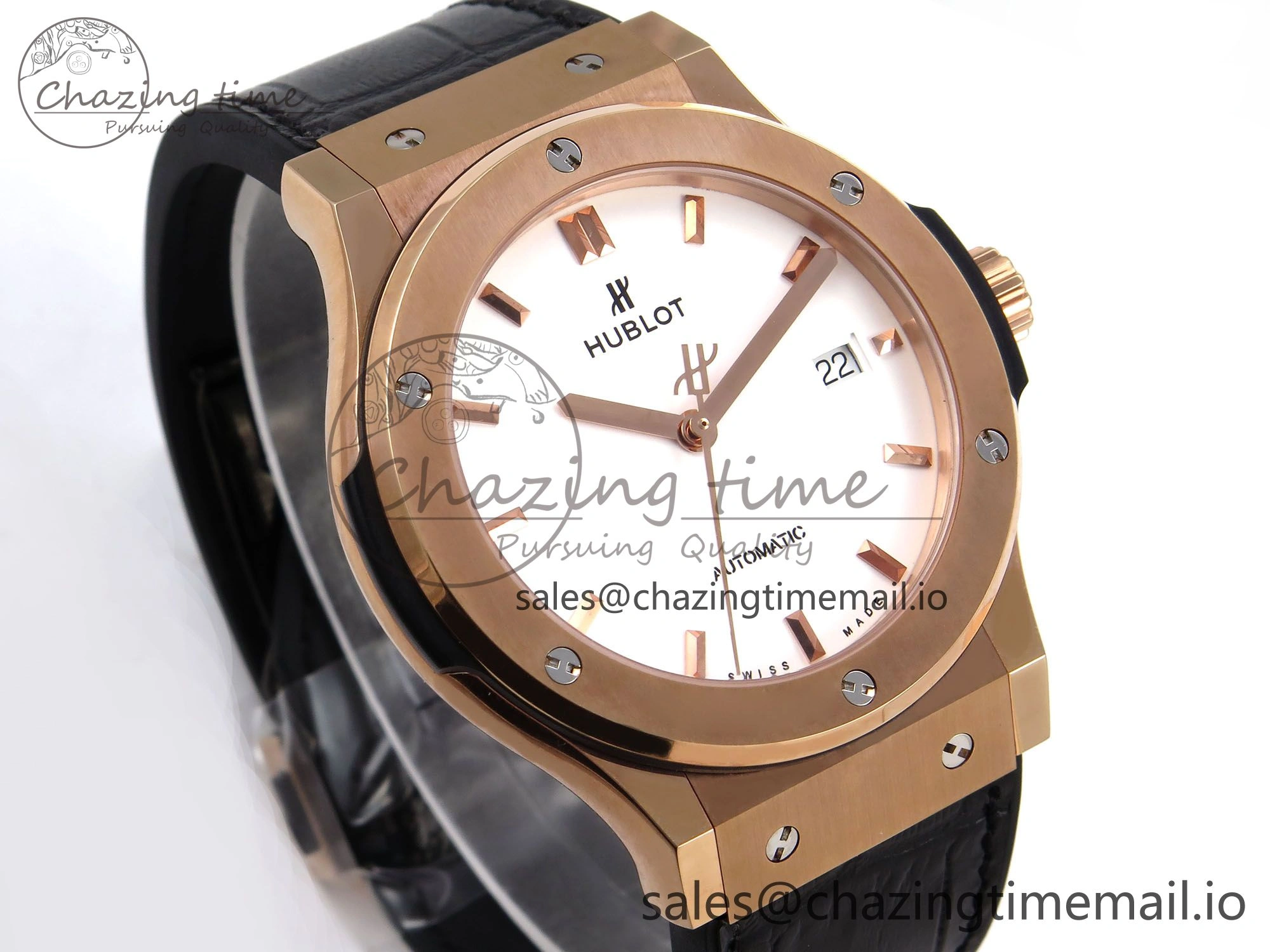 SmartChoice Fusion 42mm RG JJF 1:1 Best Edition White Dial on Black Gummy Leather Strap 6701