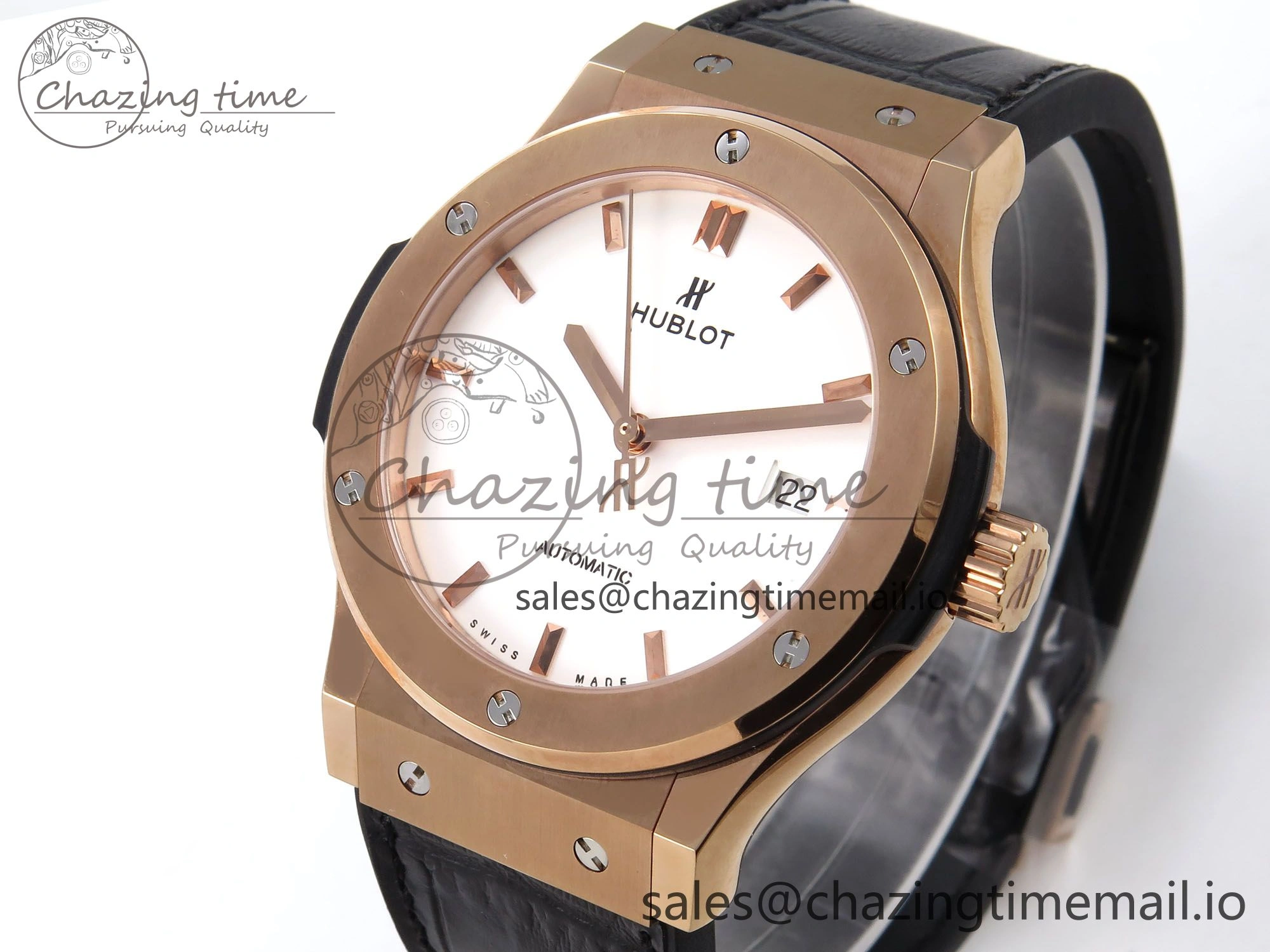 SmartChoice Fusion 42mm RG JJF 1:1 Best Edition White Dial on Black Gummy Leather Strap 6701