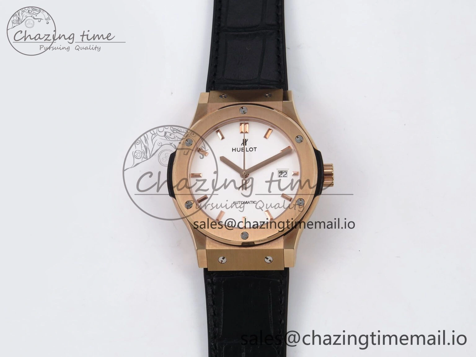 SmartChoice Fusion 42mm RG JJF 1:1 Best Edition White Dial on Black Gummy Leather Strap 6701