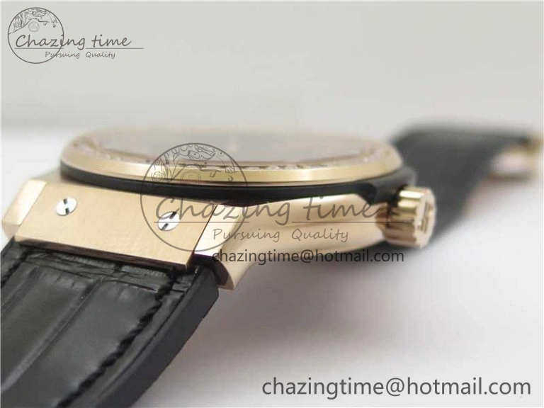 Compact Fusion 42mm RG Paved Diamonds Bezel B50F Black Dial On Gummy Strap A 6782