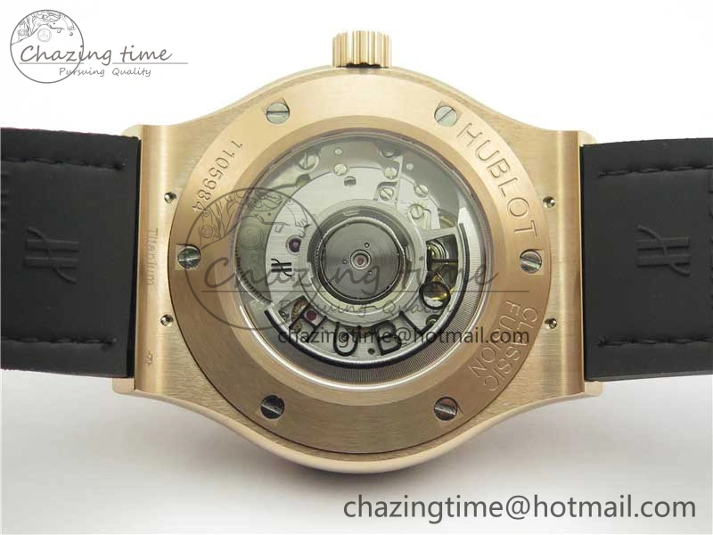 Compact Fusion 42mm RG Paved Diamonds Bezel B50F Black Dial On Gummy Strap A 6782