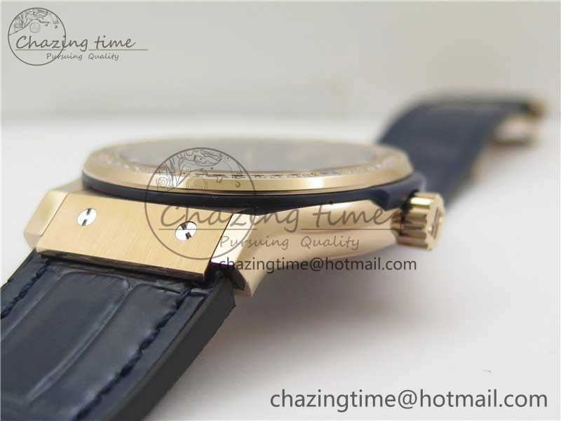Fusion 42mm RG Paved Diamonds Bezel B50F Blue Dial On Gummy Strap A BestValue 6781