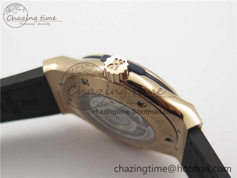 Fusion 42mm RG Paved Diamonds Bezel B50F Blue Dial On Gummy Strap A BestValue 6781