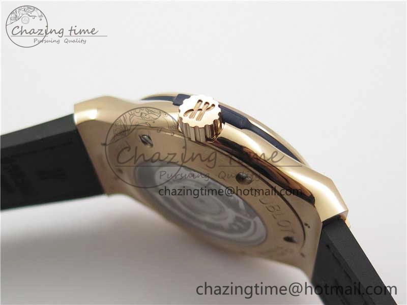 Fusion 42mm RG Paved Diamonds Bezel B50F Blue Dial On Gummy Strap A BestValue 6781