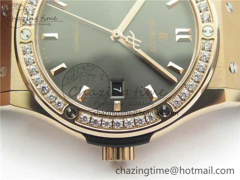 Fusion 42mm RG Paved Diamonds Bezel B50F Gray Dial On Gummy Strap A TravelReady 6780