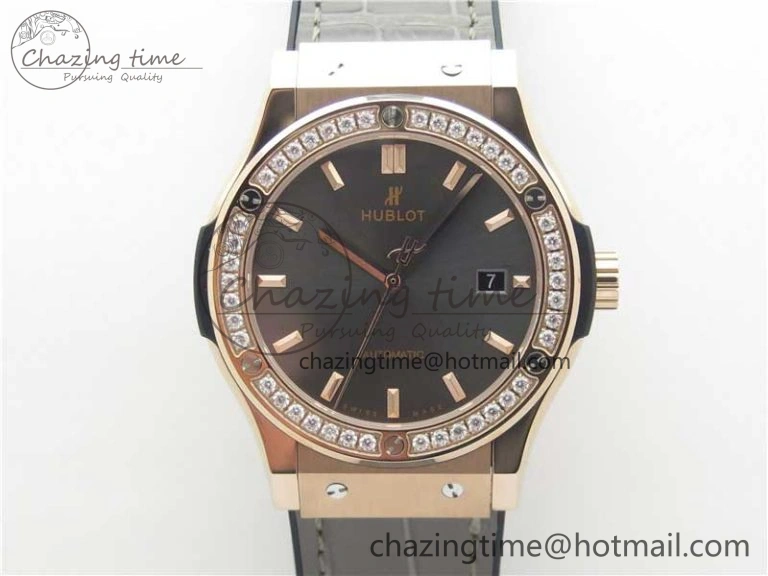 Fusion 42mm RG Paved Diamonds Bezel B50F Gray Dial On Gummy Strap A TravelReady 6780