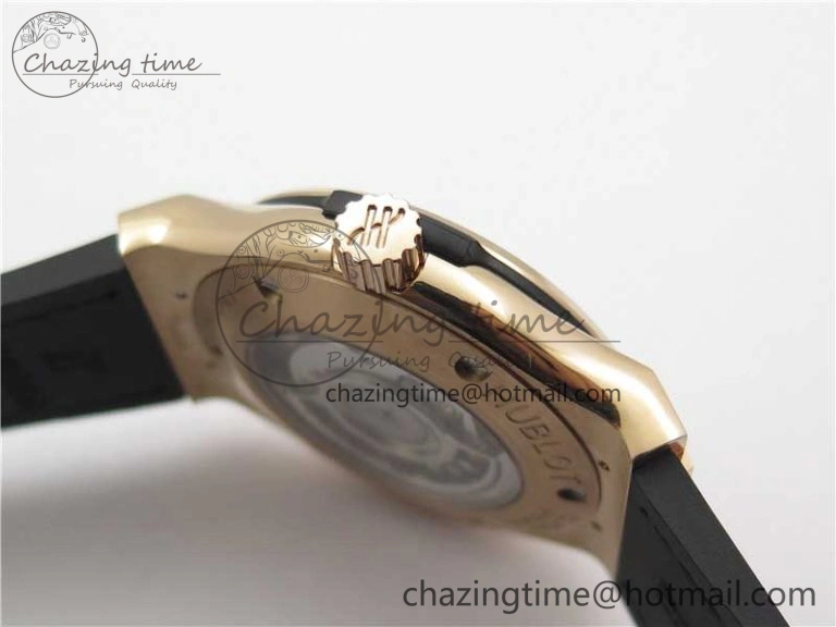 Fusion 42mm RG Paved Diamonds Case Bezel B50F Black Dial On Gummy Strap A Chic 6783