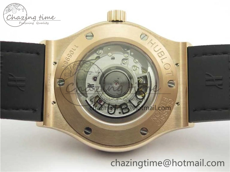 Fusion 42mm RG Paved Diamonds Case Bezel B50F Black Dial On Gummy Strap A Chic 6783