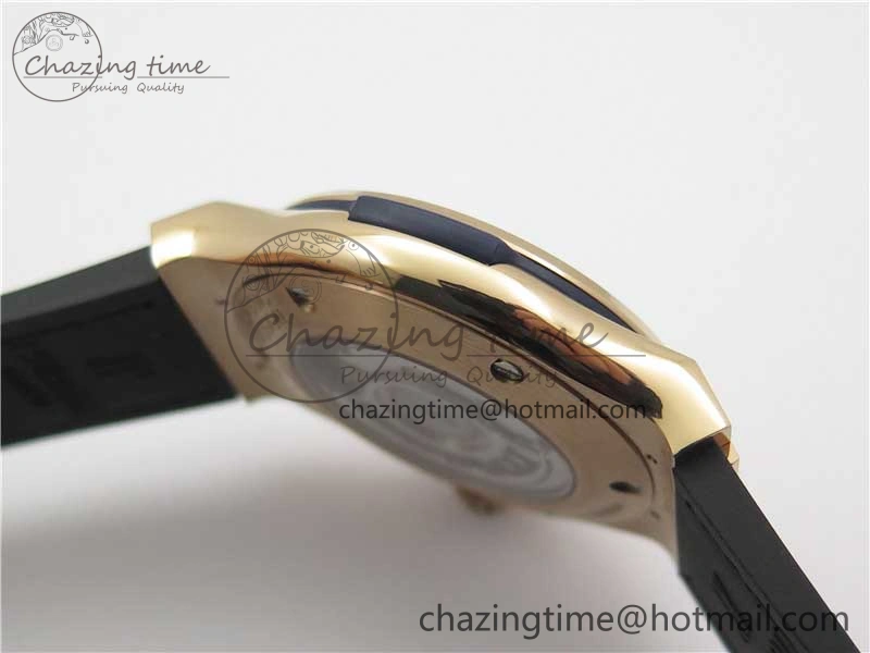 Fusion 42mm RG Paved Diamonds Case Bezel B50F Blue Dial On Gummy Strap A Elegant 6779