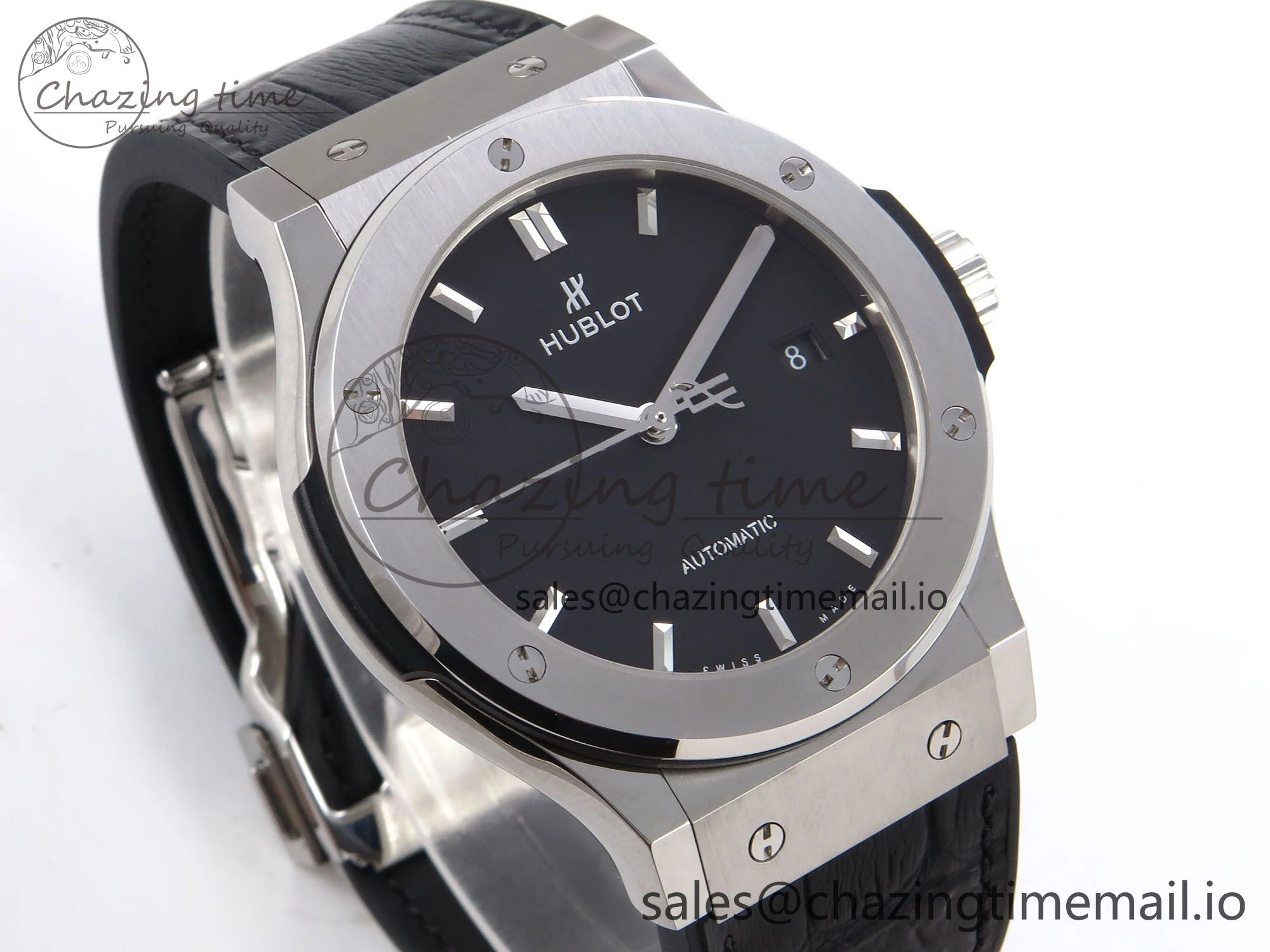 Fusion 42mm SS JJF 1:1 Best Edition Black Dial on Black Gummy Leather Strap Stylish 6706