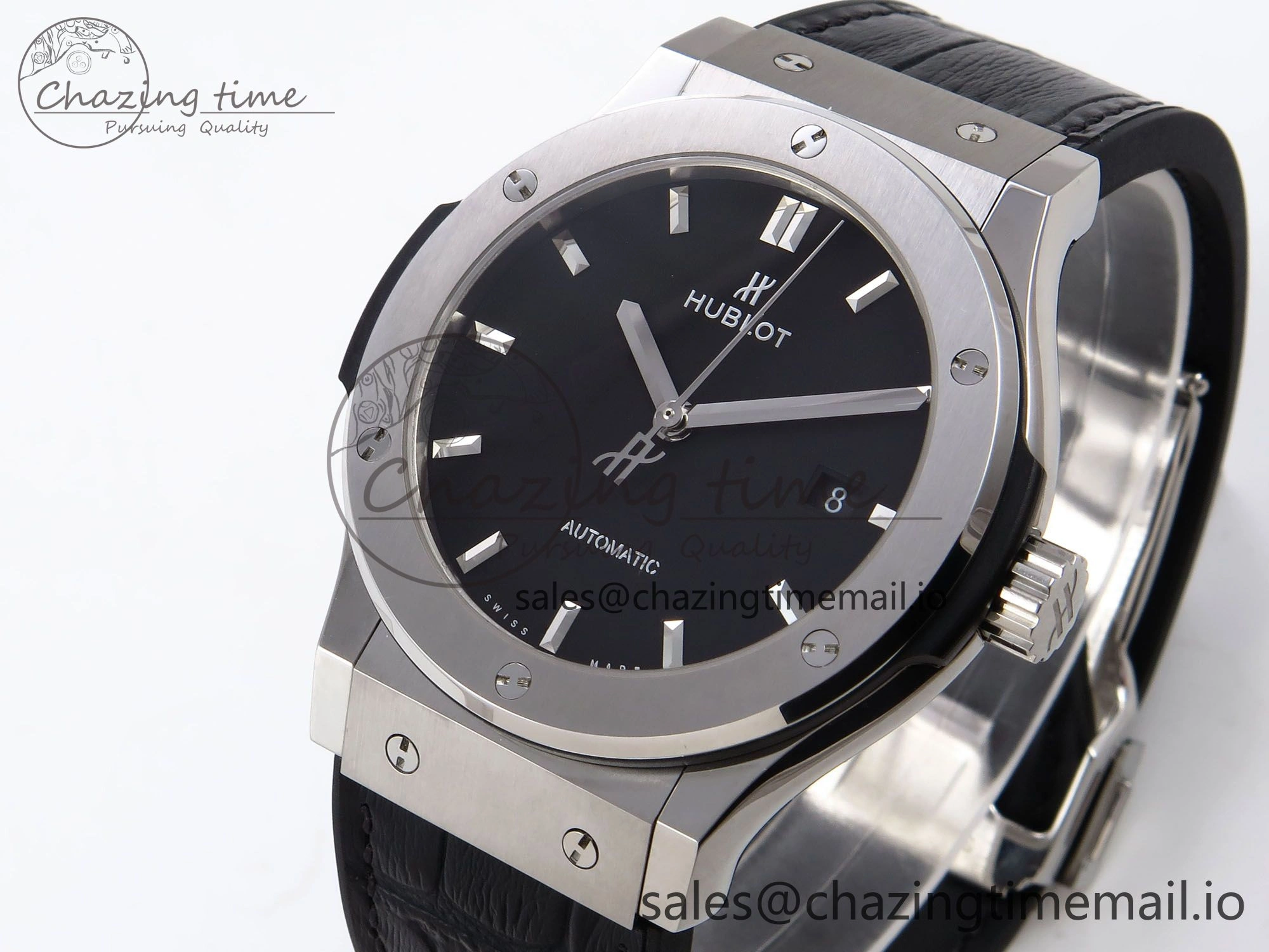 Fusion 42mm SS JJF 1:1 Best Edition Black Dial on Black Gummy Leather Strap Stylish 6706
