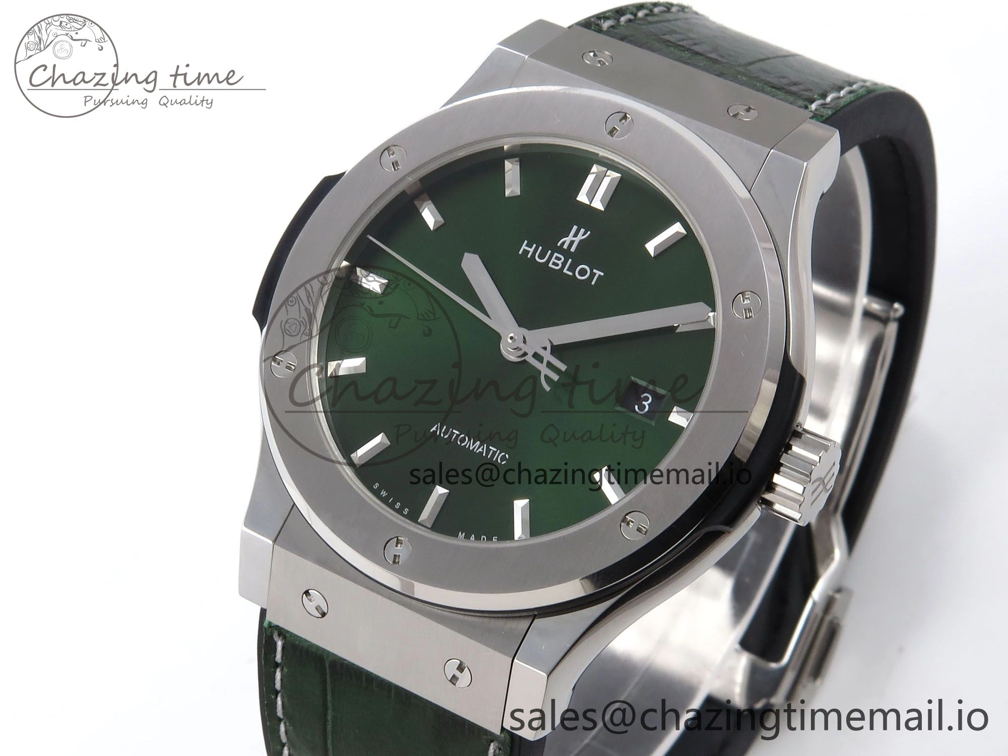 Fusion 42mm SS JJF 1:1 Best Edition Green Dial on Green Gummy Leather Strap FashionForward 6708