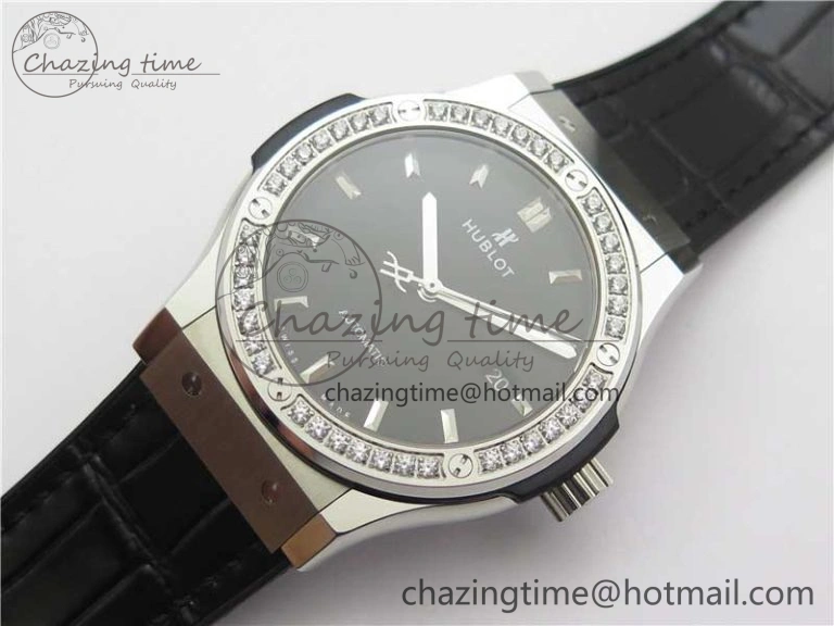 Fusion 42mm SS Paved Diamonds Bezel B50F Black Dial On Gummy Strap A GoAnywhere 6788