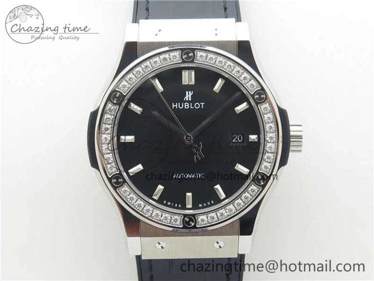Fusion 42mm SS Paved Diamonds Bezel B50F Black Dial On Gummy Strap A GoAnywhere 6788