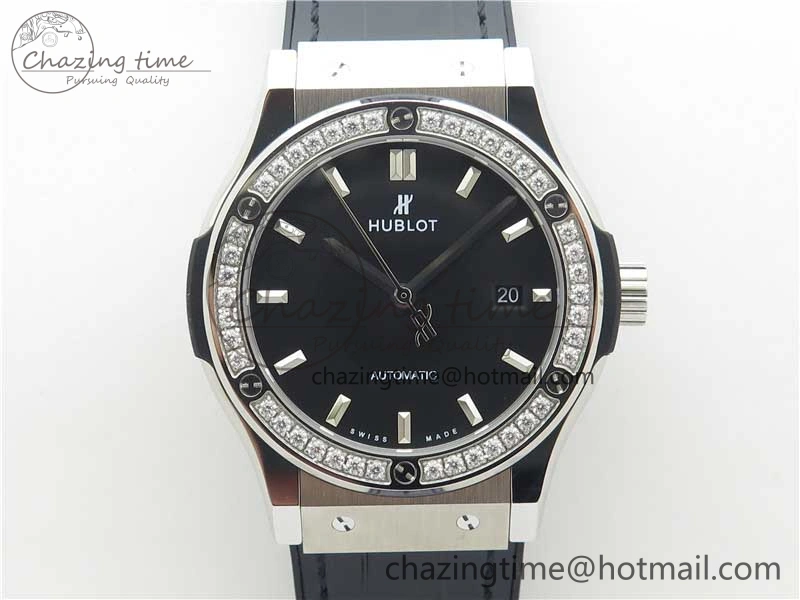 Fusion 42mm SS Paved Diamonds Bezel B50F Black Dial On Gummy Strap A GoAnywhere 6788