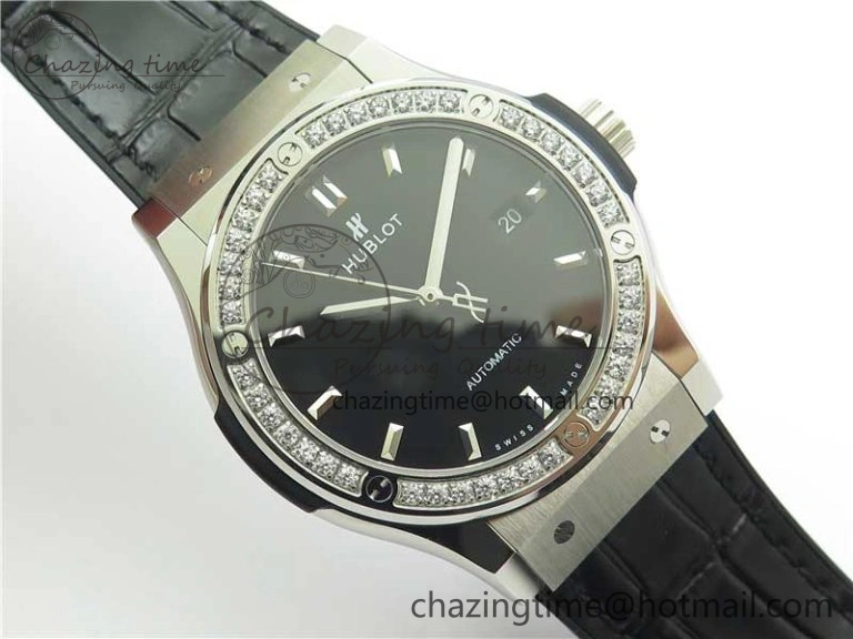 Fusion 42mm SS Paved Diamonds Bezel B50F Black Dial On Gummy Strap A GoAnywhere 6788
