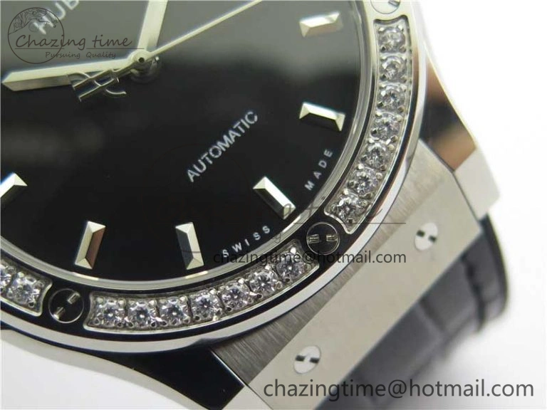 Fusion 42mm SS Paved Diamonds Bezel B50F Black Dial On Gummy Strap A GoAnywhere 6788