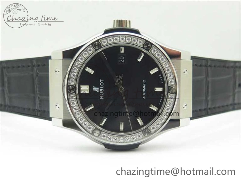 Fusion 42mm SS Paved Diamonds Bezel B50F Black Dial On Gummy Strap A GoAnywhere 6788
