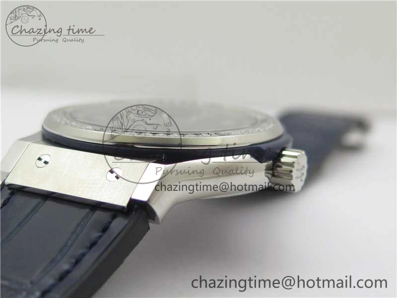 Fusion 42mm SS Paved Diamonds Bezel B50F Blue Dial On Gummy Strap A Durable 6787