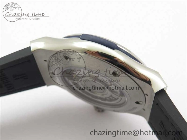 Fusion 42mm SS Paved Diamonds Bezel B50F Blue Dial On Gummy Strap A Durable 6787