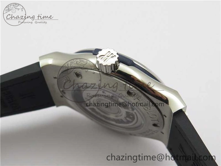 Fusion 42mm SS Paved Diamonds Bezel B50F Blue Dial On Gummy Strap A Durable 6787