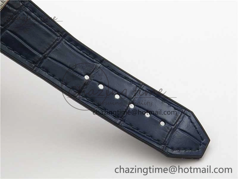 Fusion 42mm SS Paved Diamonds Bezel B50F Blue Dial On Gummy Strap A Durable 6787