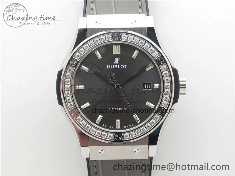 Fusion 42mm SS Paved Diamonds Bezel B50F Gray Dial On Gummy Strap A OnTrend 6789