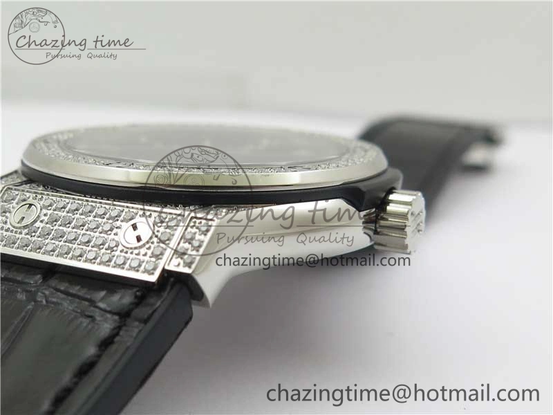 GoodFit Fusion 42mm SS Paved Diamonds Case Bezel B50F Black Dial On Gummy Strap A 6785