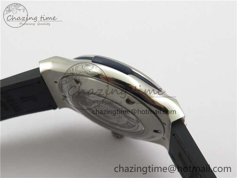 ModernLook Fusion 42mm SS Paved Diamonds Case Bezel B50F Blue Dial On Gummy Strap A 6784