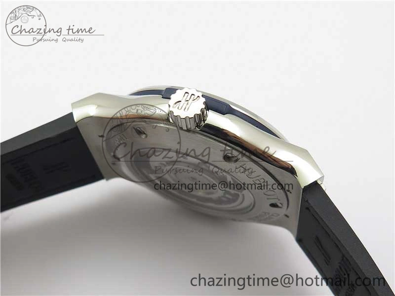ModernLook Fusion 42mm SS Paved Diamonds Case Bezel B50F Blue Dial On Gummy Strap A 6784