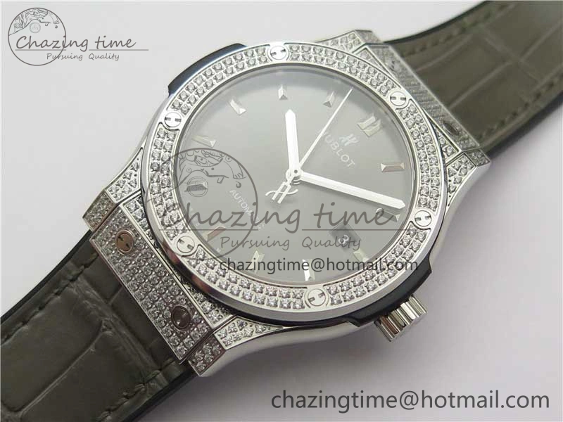 Fusion 42mm SS Paved Diamonds Case Bezel B50F Gray Dial On Gummy Strap A Stylish 6786