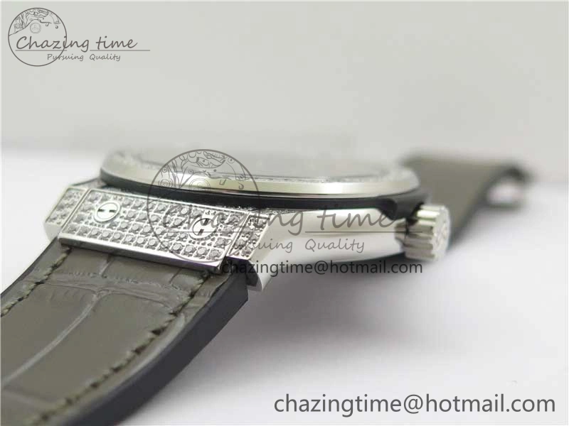 Fusion 42mm SS Paved Diamonds Case Bezel B50F Gray Dial On Gummy Strap A Stylish 6786