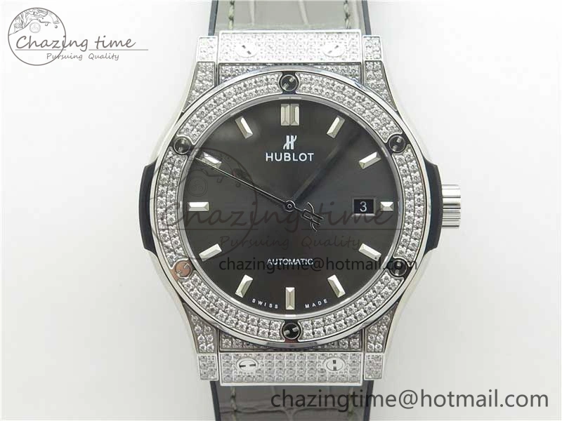 Fusion 42mm SS Paved Diamonds Case Bezel B50F Gray Dial On Gummy Strap A Stylish 6786