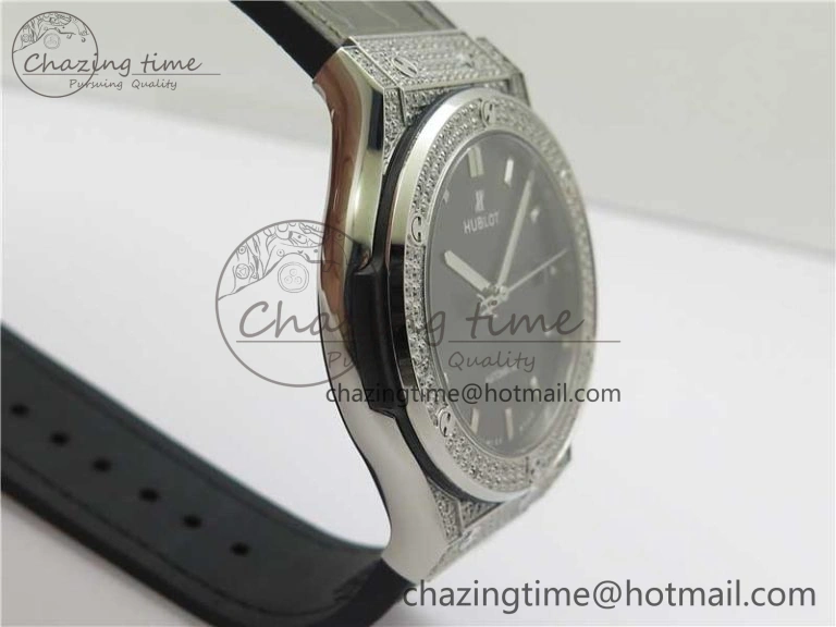 Fusion 42mm SS Paved Diamonds Case Bezel B50F Gray Dial On Gummy Strap A Stylish 6786