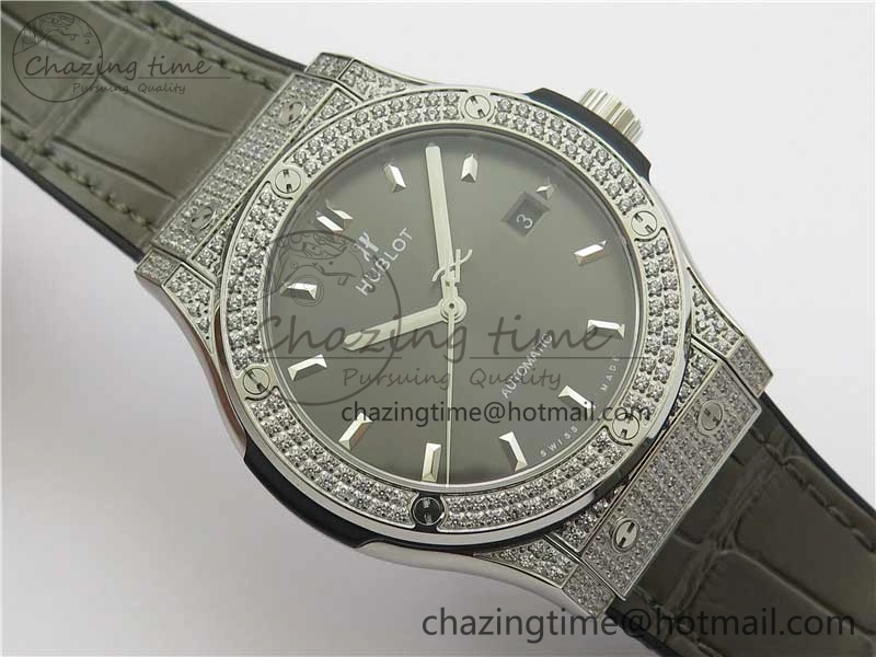 Fusion 42mm SS Paved Diamonds Case Bezel B50F Gray Dial On Gummy Strap A Stylish 6786
