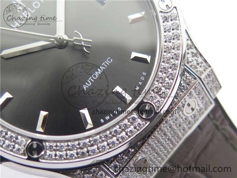 Fusion 42mm SS Paved Diamonds Case Bezel B50F Gray Dial On Gummy Strap A Stylish 6786