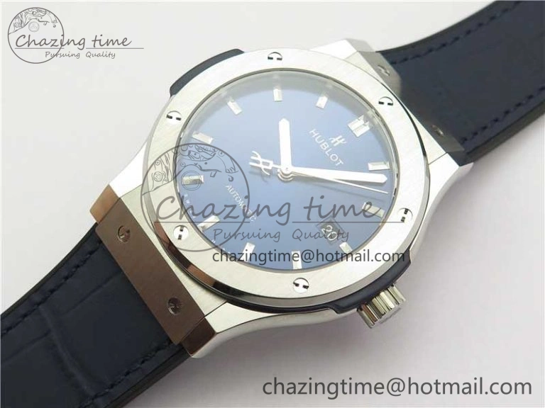 Popular Fusion 42mm SS WWF 1:1 Best Edition Blue Dial On Gummy Strap Asian HB 6790