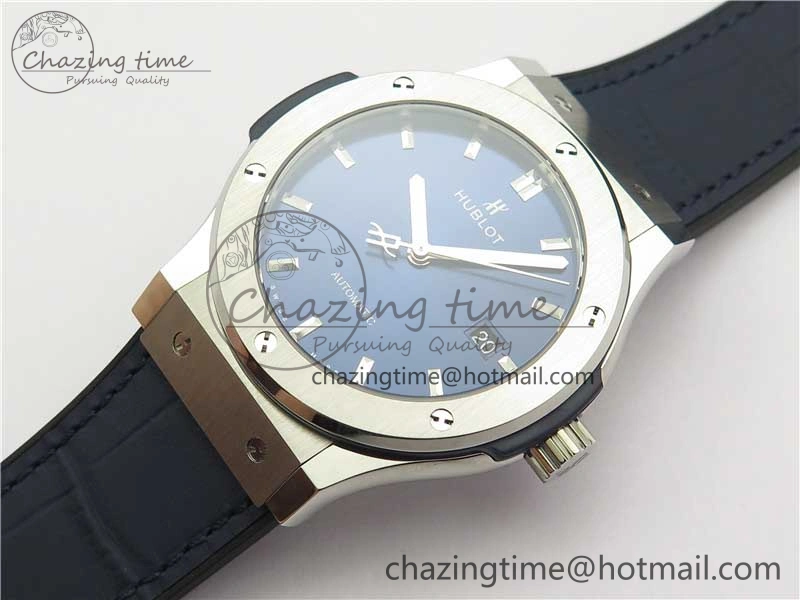 Popular Fusion 42mm SS WWF 1:1 Best Edition Blue Dial On Gummy Strap Asian HB 6790