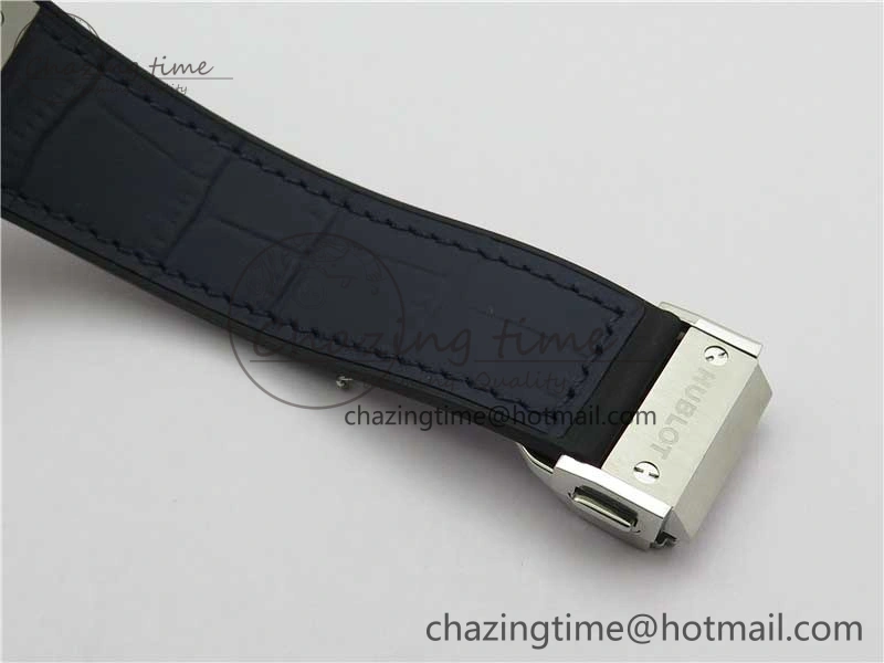 Popular Fusion 42mm SS WWF 1:1 Best Edition Blue Dial On Gummy Strap Asian HB 6790