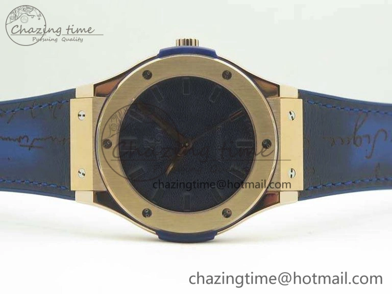 Durable Fusion 45mm RG Berluti Scritto SRF Best Edition Blue Leather Dial On Gummy Strap A2892 V 6906