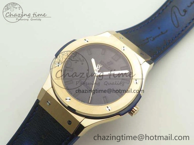 Durable Fusion 45mm RG Berluti Scritto SRF Best Edition Blue Leather Dial On Gummy Strap A2892 V 6906