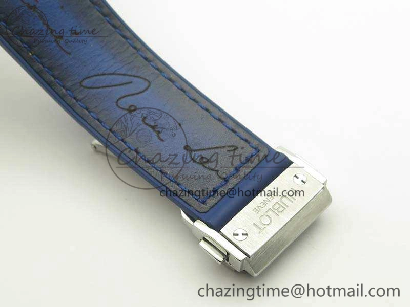 Popular Fusion 45mm SS Berluti Scritto SRF Best Edition Blue Leather Dial On Blue Gummy Strap A2892 V 6912