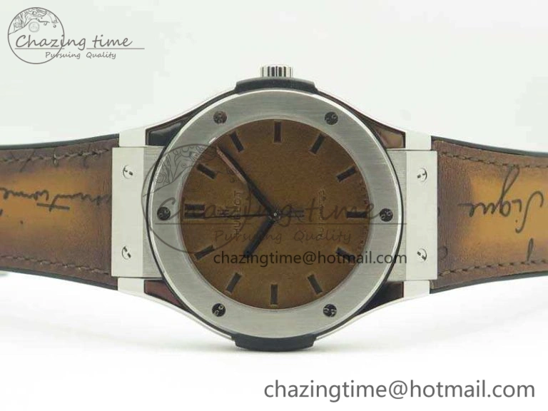 Snug Fusion 45mm SS Berluti Scritto SRF Best Edition Brown Leather Dial On Gummy Strap A2892 V 6907
