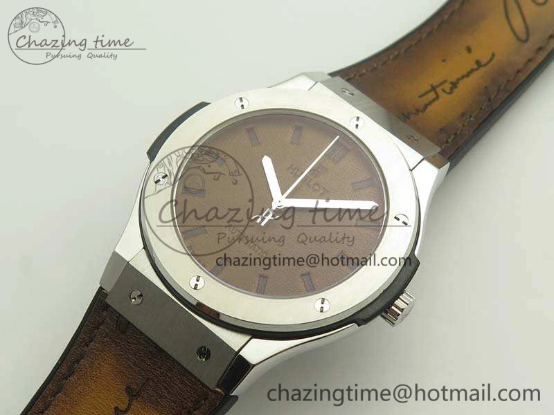 Snug Fusion 45mm SS Berluti Scritto SRF Best Edition Brown Leather Dial On Gummy Strap A2892 V 6907