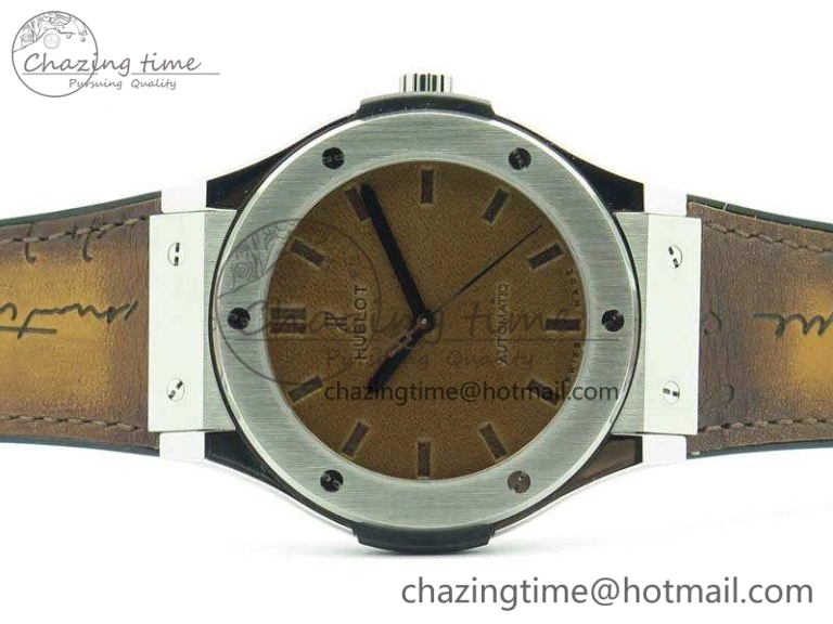 Fusion 45mm SS Berluti Scritto SRF Best Edition Brown Leather Dial On Gummy Strap A Tailored 6942