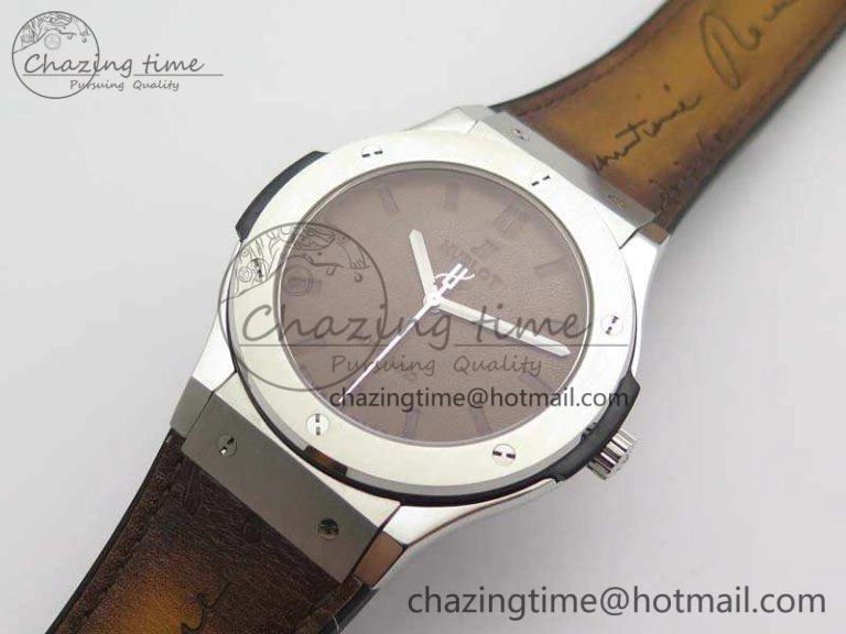 Fusion 45mm SS Berluti Scritto SRF Best Edition Brown Leather Dial On Gummy Strap A Tailored 6942