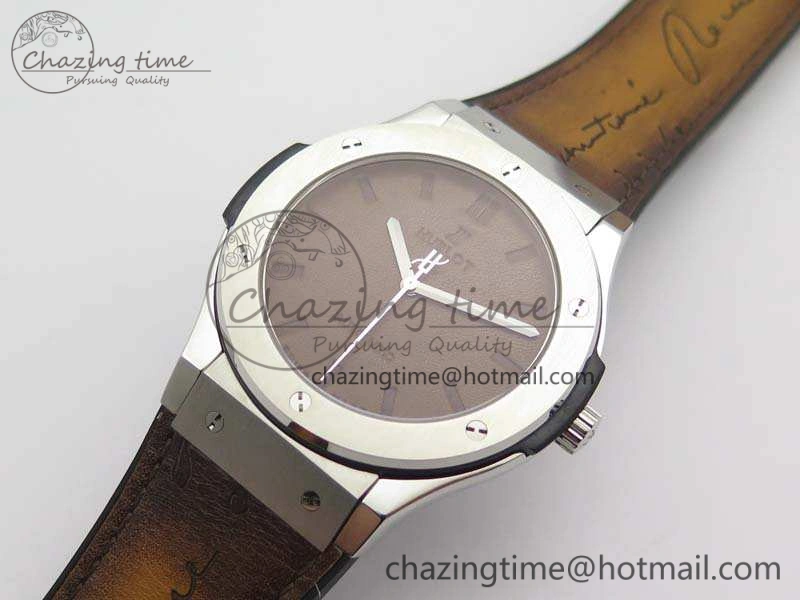 Fusion 45mm SS Berluti Scritto SRF Best Edition Brown Leather Dial On Gummy Strap A Tailored 6942