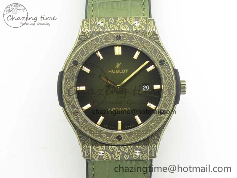 Fusion 45mm YG Engravings Case SRF Best Edition Green Dial On Green Gummy Strap A2892 (Free Box) HighQuality 6896