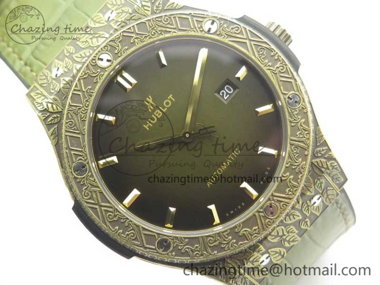 Fusion 45mm YG Engravings Case SRF Best Edition Green Dial On Green Gummy Strap A2892 (Free Box) HighQuality 6896